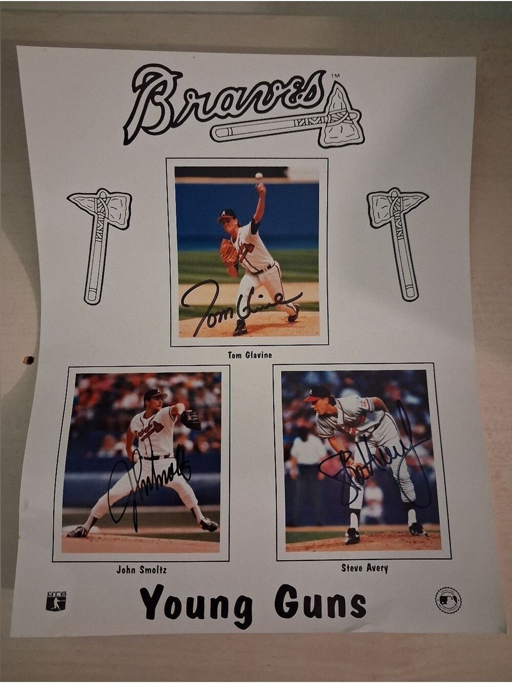 Signed Young Guns Photo — 90’s Atlanta Braves — Glavine, Smoltz, Avery